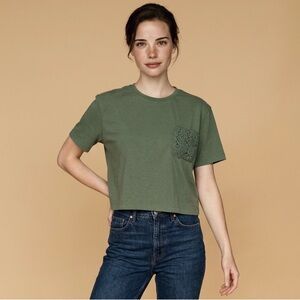 Cropped Pocket Tee in Olive Green - Women's Casual Top